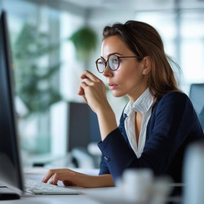 woman looking at the screen at the office